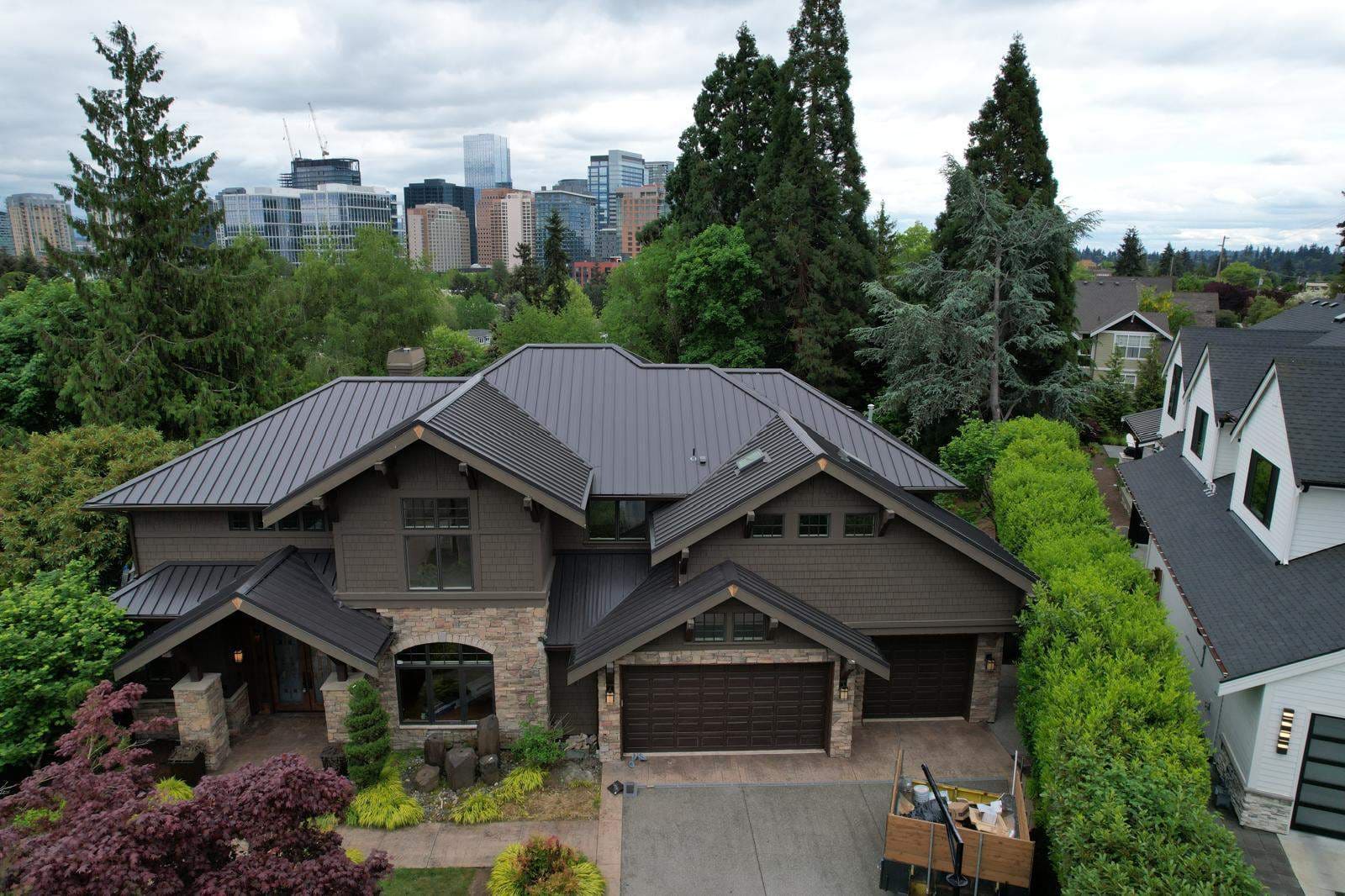 Completed metal roofing system viewed from the front of the home
