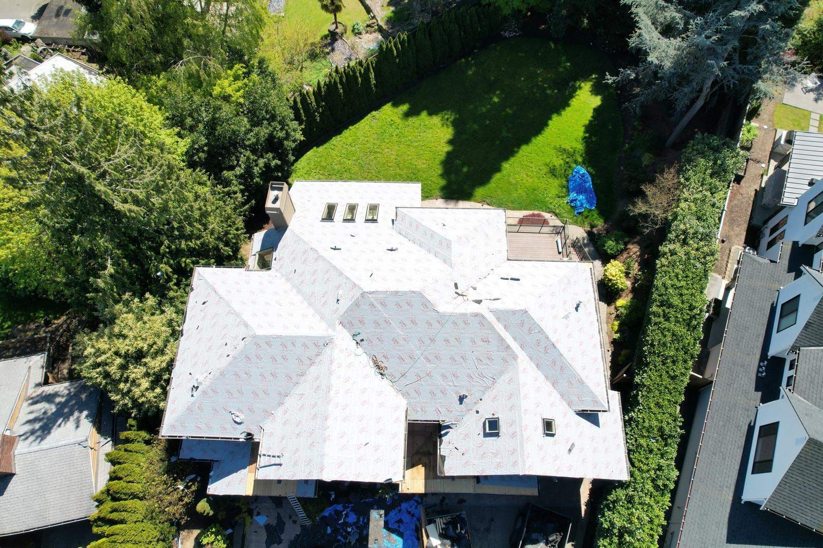 Metal roofing installation in progress