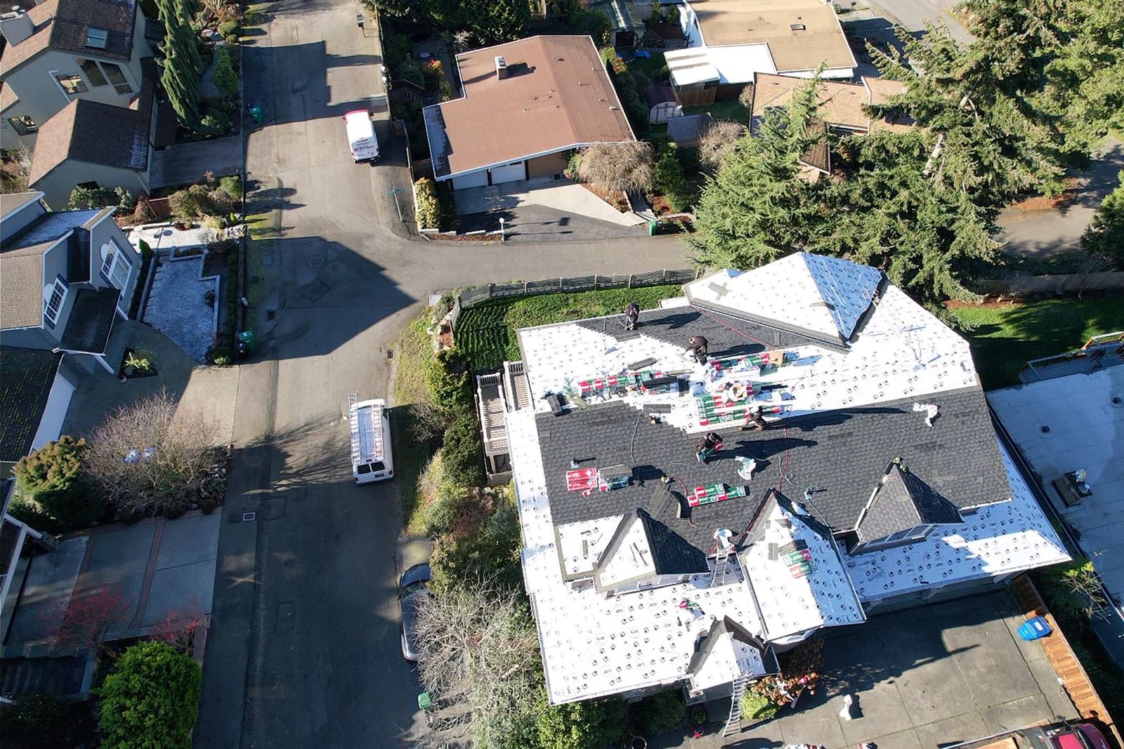 Shingle installation partially complete