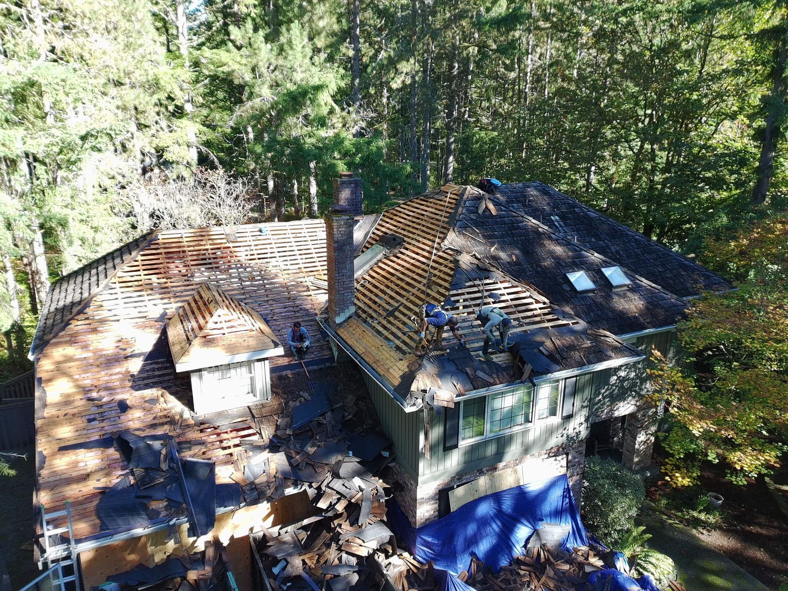 Aging roof replacement in progress